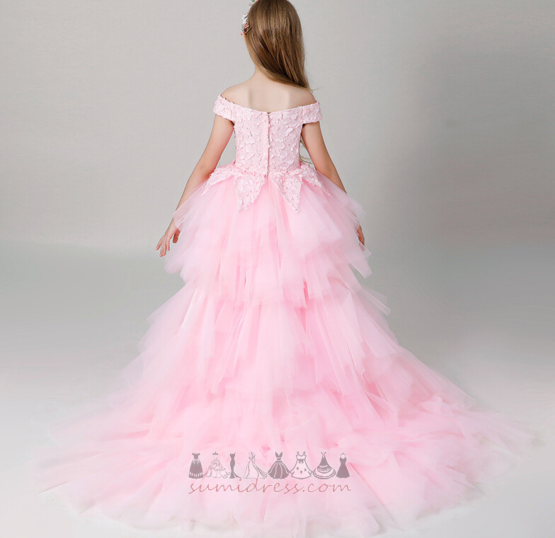 Glidelås Feie Train Romantisk Lace asymmetrisk Off-the-Shoulder Blomst jente kjole,Blomst jente kjole