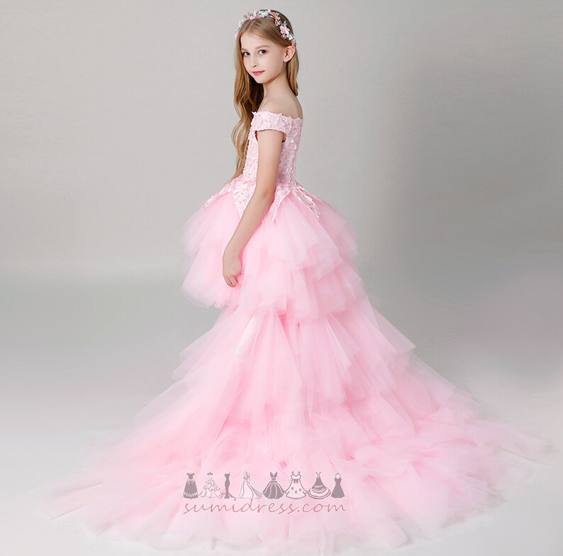 Glidelås Feie Train Romantisk Lace asymmetrisk Off-the-Shoulder Blomst jente kjole,Blomst jente kjole