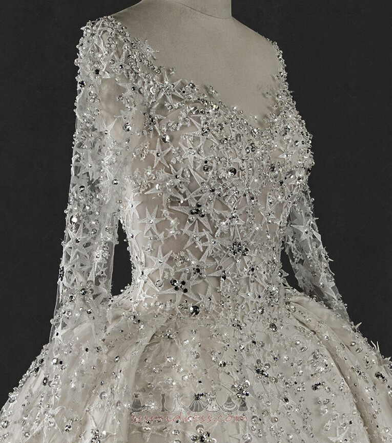 Гръб и Романтичен Илюзия ръкави Дантела V-образно деколте Есен сватбена рокля