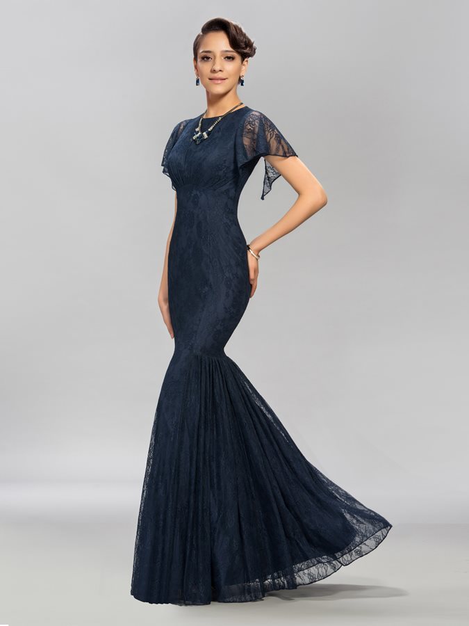 Grindų ilgis Elegantiškas plačiu kaklu Siuvinėjimo Trumpomis rankovėmis Smulkus Vakarinės suknelė