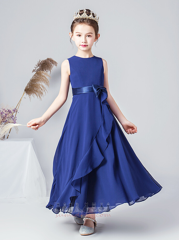 Grindų ilgis Šifonas Gamtos juosmens Elegantiškas Vidutinis Lankas Maža mergaitė suknelė