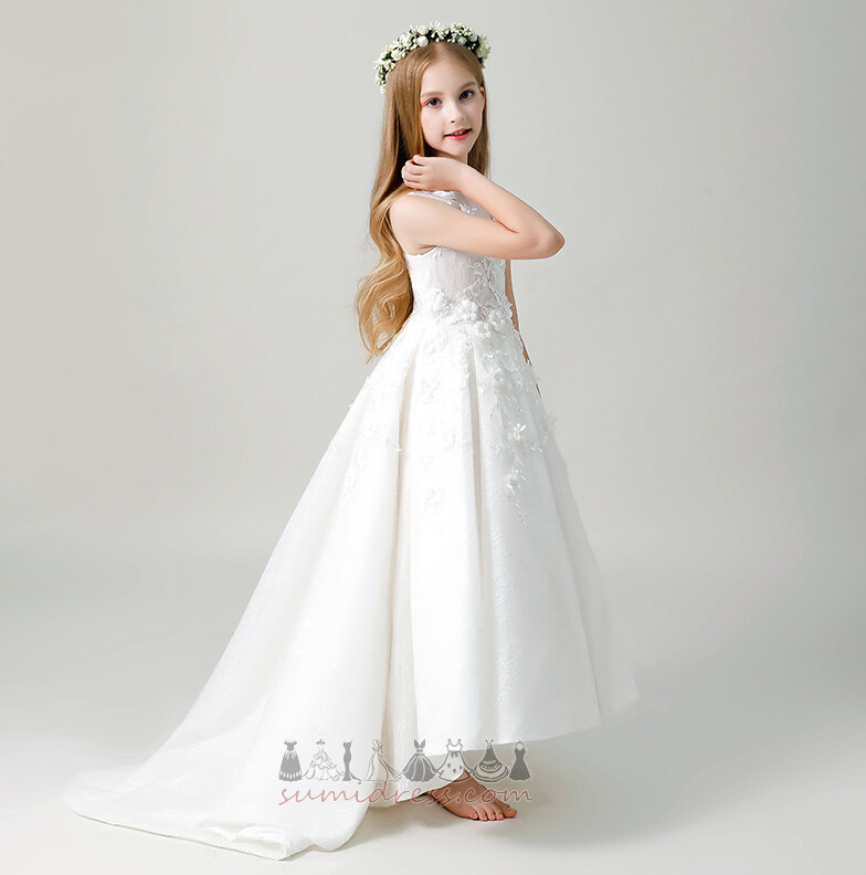 Gulvet længde Chic Jewel Collar Naturlig Talje Bryllup Satin Blomst pige kjole