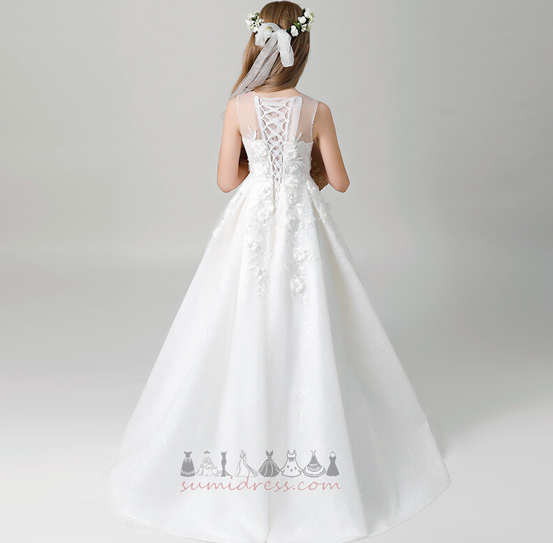 Gulvet længde Chic Jewel Collar Naturlig Talje Bryllup Satin Blomst pige kjole