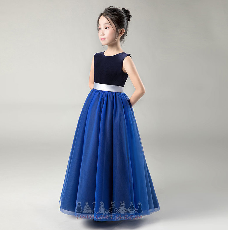 Gulvet længde Elegant Jewel Collar A-linje Naturlig Talje Omvendt Trekant Blomst pige kjole
