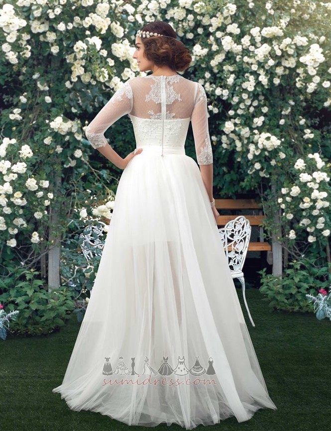 Half Sleeves A Line Pleated Tulle Illusion Sleeves Natural Waist Wedding skirt