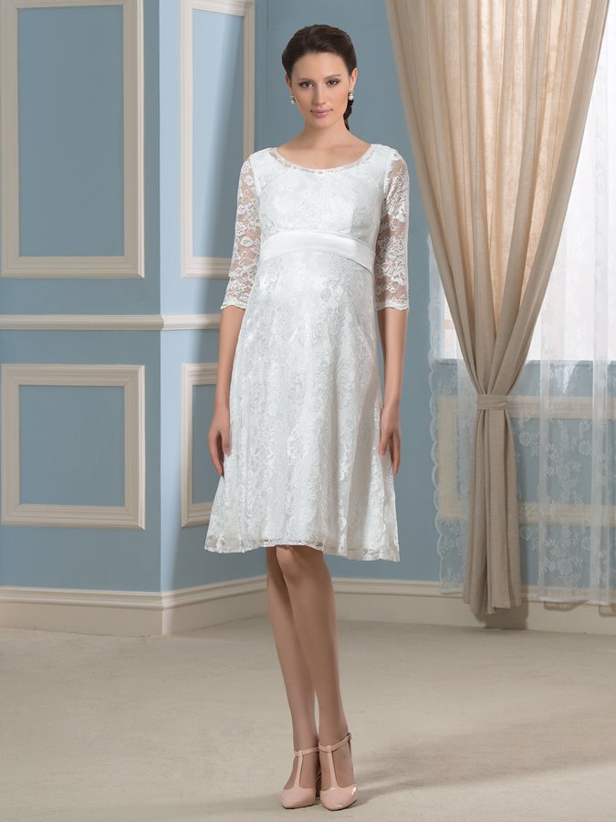 Half Sleeves Elegant Knee Length Empire Waist Fall Illusion Sleeves Wedding skirt