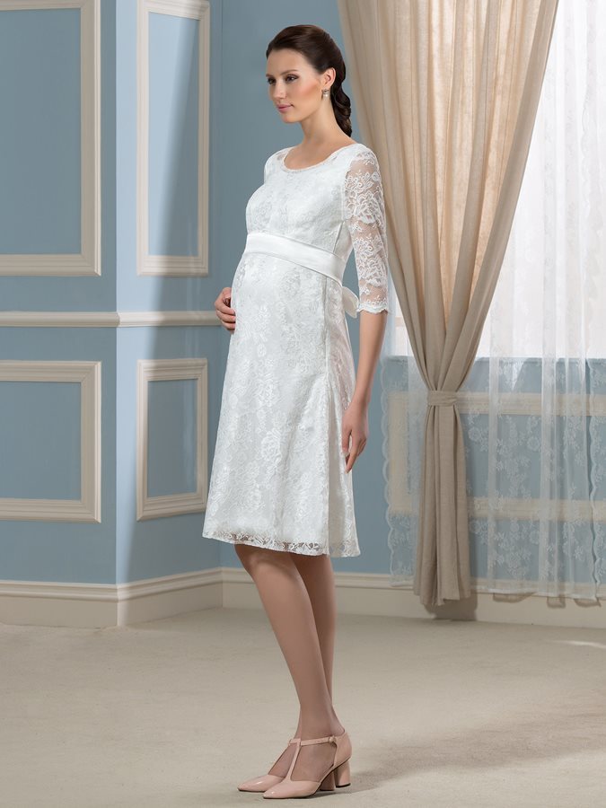 Half Sleeves Elegant Knee Length Empire Waist Fall Illusion Sleeves Wedding skirt