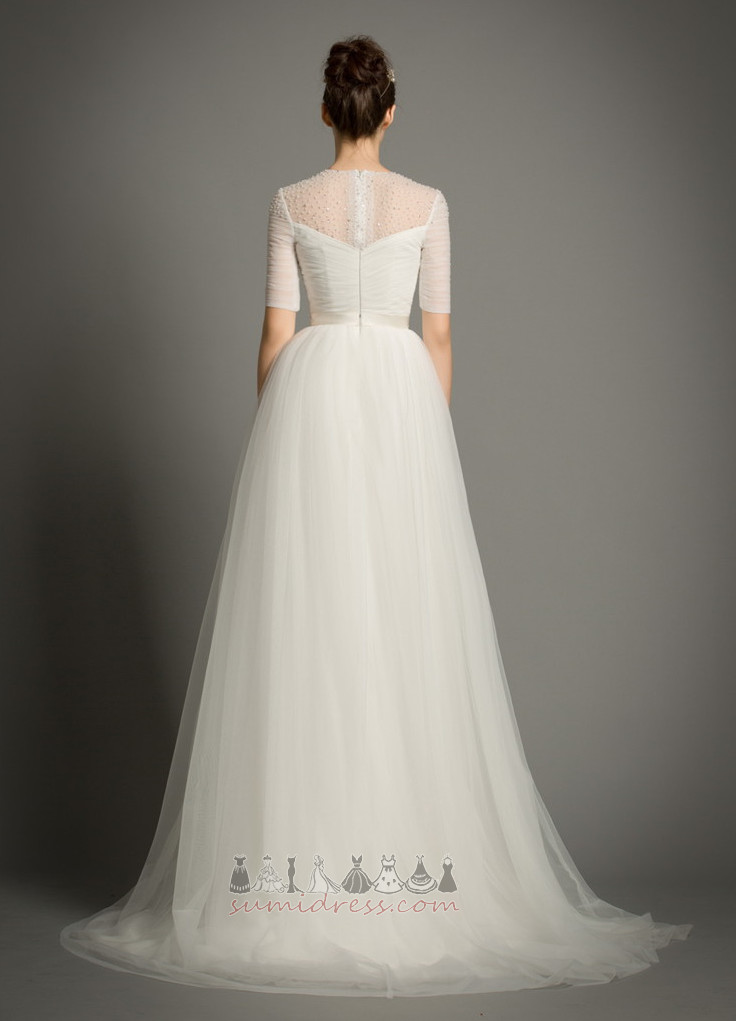 Half Sleeves Floor Length Draped Zipper Up Summer A-Line Wedding Dress