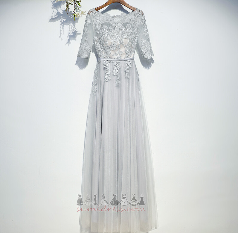 Half Sleeves Natural Waist Illusion Sleeves Princess Tulle Summer Bridesmaid Dress