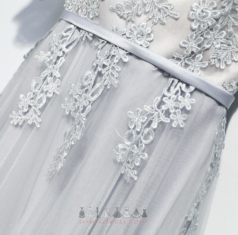Half Sleeves Natural Waist Illusion Sleeves Princess Tulle Summer Bridesmaid Dress
