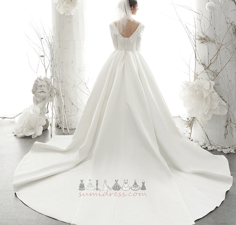 Hall 3/4 Length Sleeves Square Draped A-Line Natural Waist Wedding Dress