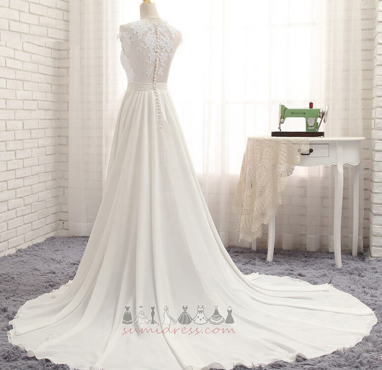 Hall Bateau Lace Simple Natural Waist Sheer Back Wedding Dress