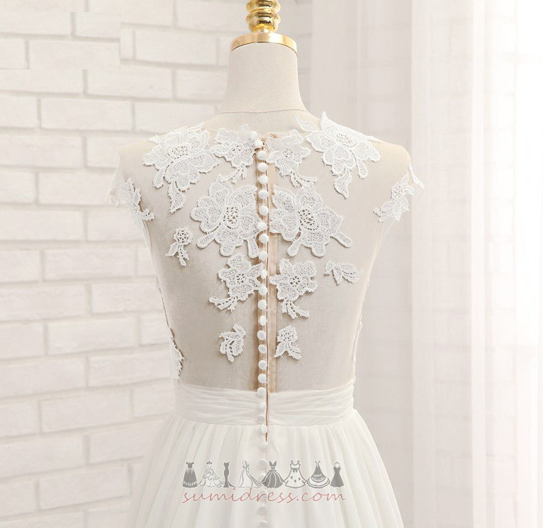 Hall Bateau Lace Simple Natural Waist Sheer Back Wedding Dress