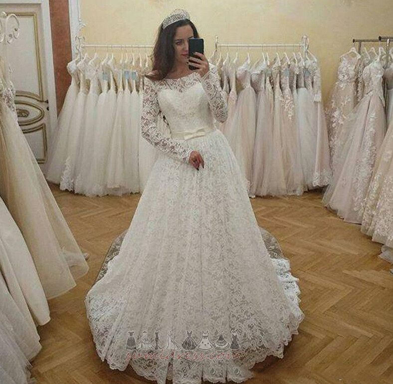 Hall Bateau Long Elegant Court Train Inverted Triangle Wedding Dress