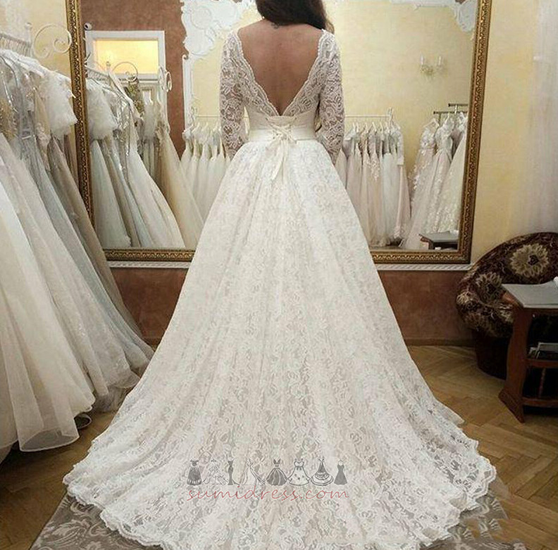 Hall Bateau Long Elegant Court Train Inverted Triangle Wedding Dress