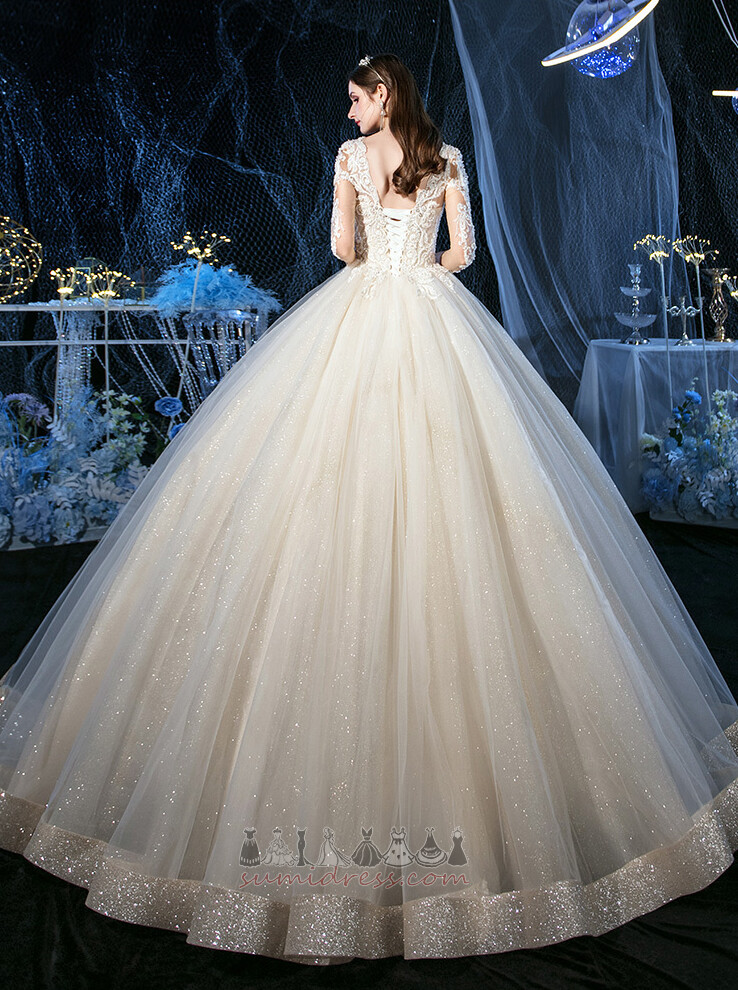 Hall Deep v-Neck Spring Sleeveless Natural Waist A-Line Wedding Dress
