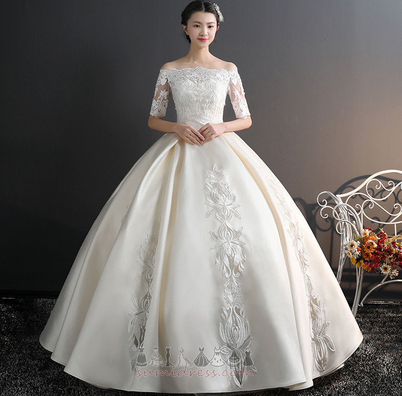 Hall Formal Applique Lace Overlay Natural Waist Satin Wedding Dress