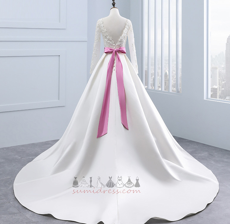 Hall Formal Medium Accented Bow Beading Satin Wedding Dress