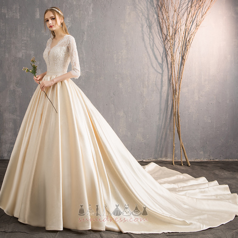 Hall Formal V-Neck Fall Satin Long Wedding skirt