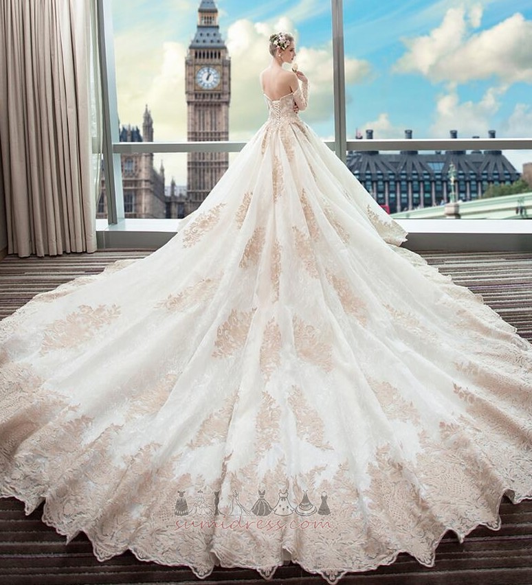 Hall Monarch Train Formal Natural Waist Applique Long Wedding gown