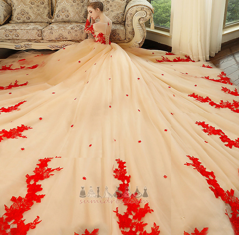 Hall Natural Waist Long Long Sleeves Royal Train Accented Rosette Wedding Dress
