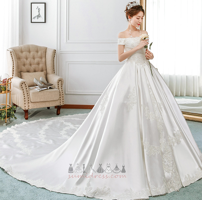 Hall Ters üçgen Uzun Saten Dantel kaplaması Bir çizgi Düğün Elbise