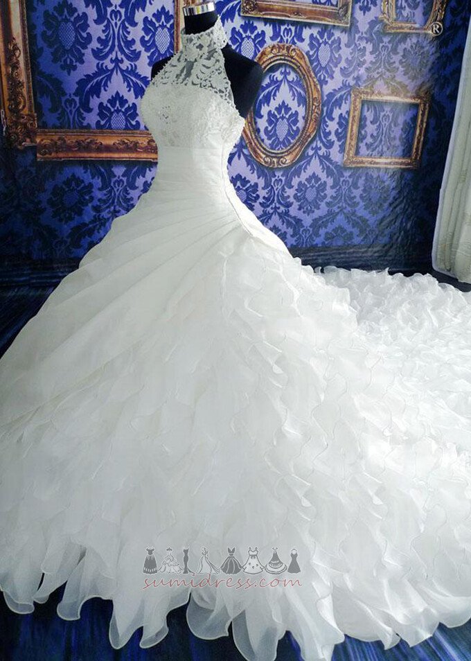 Hall Zipper Up Crystal Ball Sleeveless Lace Wedding Dress