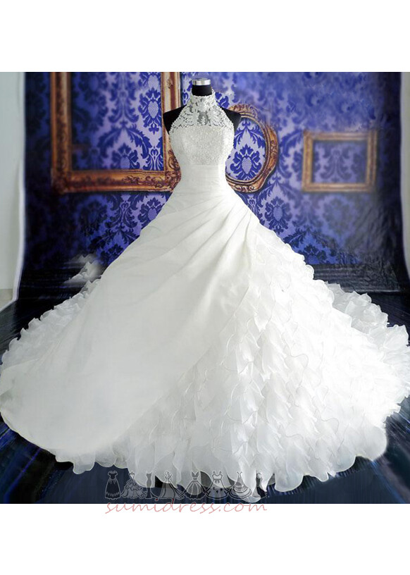Hall Zipper Up Crystal Ball Sleeveless Lace Wedding Dress