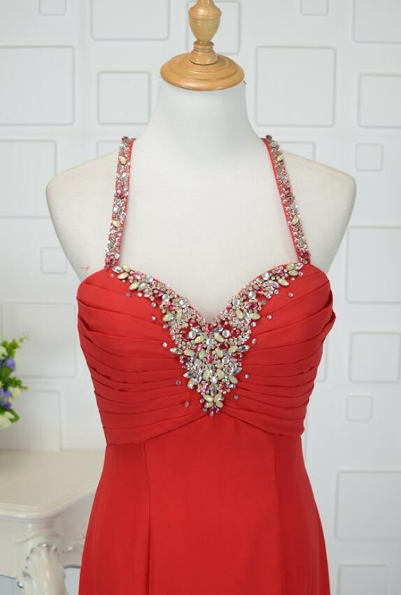Halter Sleeveless Natural Waist Beading Medium Zipper Up Prom Dress