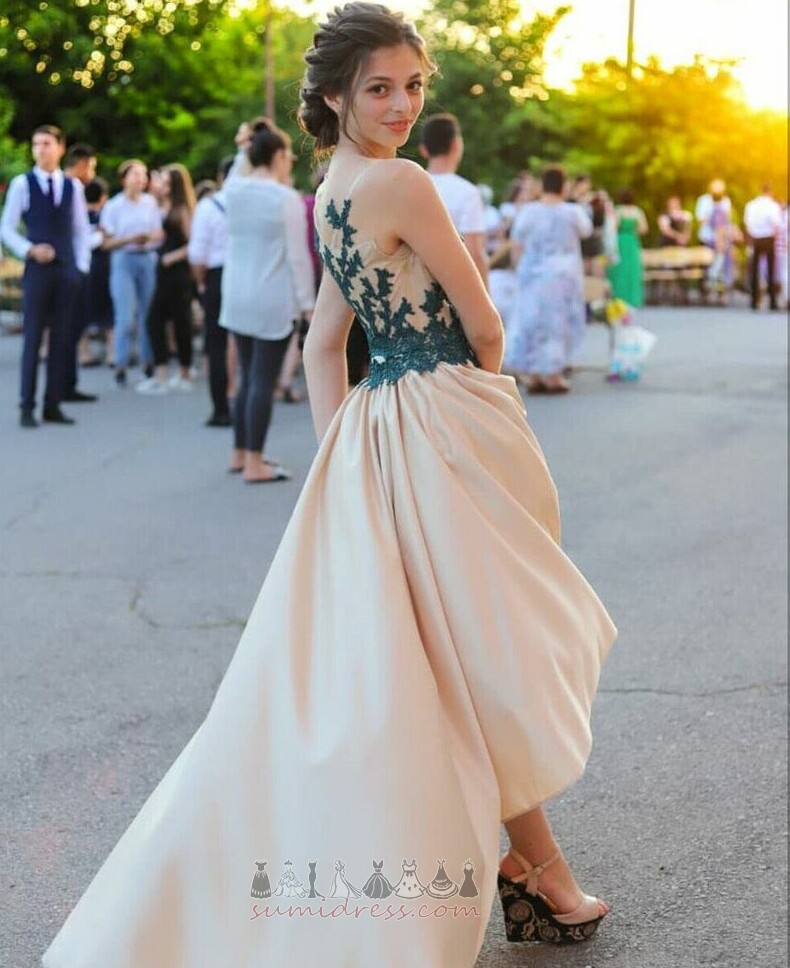 Hemline Asymmetrical High Low Satin Glamorous Applique One Shoulder Evening Dress