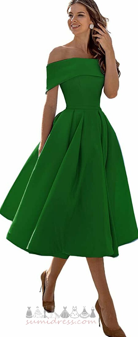 Hemline Calf Elegant Natural Waist Satin Strapless A-Line Evening Dress