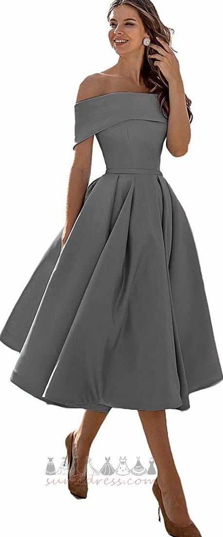 Hemline Calf Elegant Natural Waist Satin Strapless A-Line Evening Dress