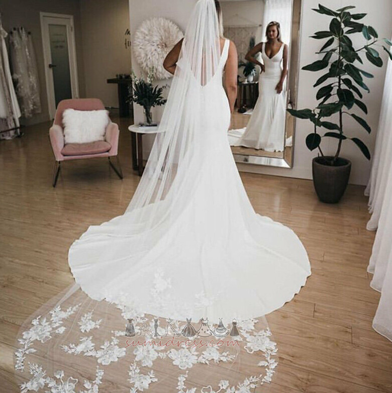Hemline Long Beach Draped Natural Waist V-Neck Satin Wedding Dress