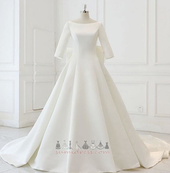 Hemline Long T-shirt Bateau Formal 3/4 Length Sleeves A-Line Wedding Dress