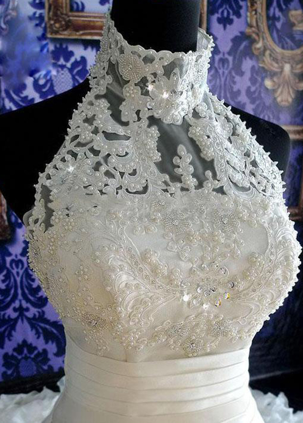 Hercegnő Cipzár fel Formális Magas nyakú Templom Appliqués Esküvői ruha