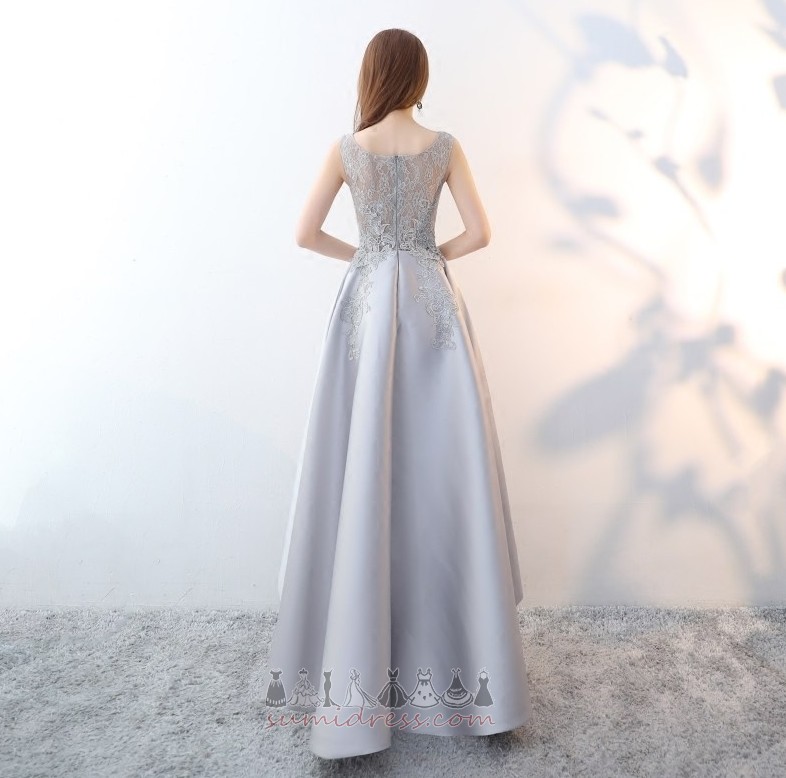 High Low Zipper Up Scoop Lace Overlay Sleeveless Natural Waist Prom Dress