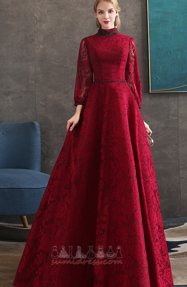 High Neck A-Line Beading Lace Illusion Sleeves Winter Evening Dress