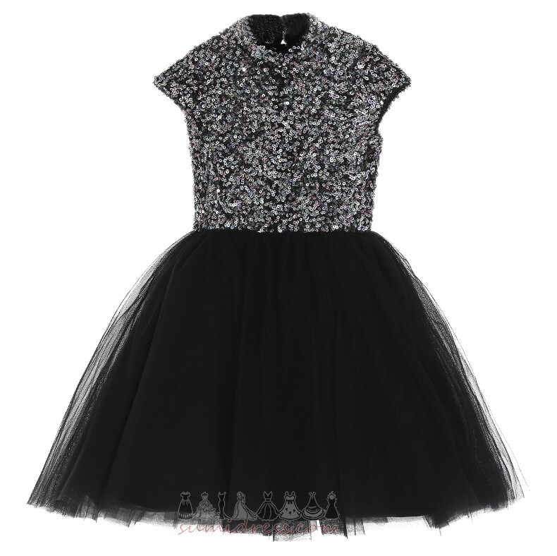 High Neck Sequined Short Sleeves A-Line Sequined Bodice Sparkle Flower Girl Dress