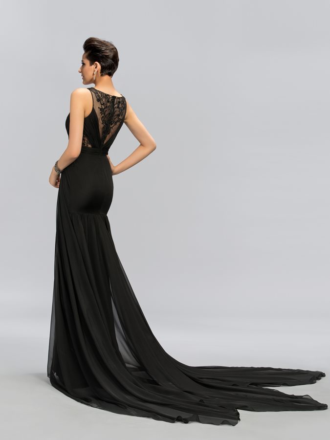 Hosszú széles nyakú Elegáns Söprés vonat Természetes derék Ujjatlan Estélyi ruha