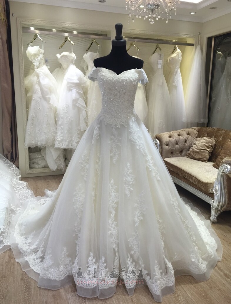 Ilgai Linija Apribota rankovėmis Organza Oficialus Aplikacijos Vestuvinė suknelė