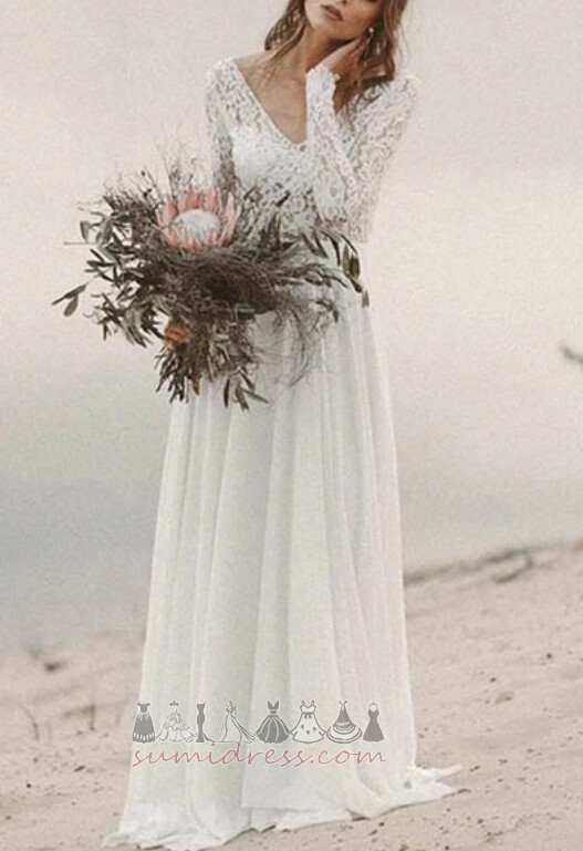 Ilgomis rankovėmis Beach Linija Grindų ilgis V-kaklo Marškinėliai Vestuvinė suknelė