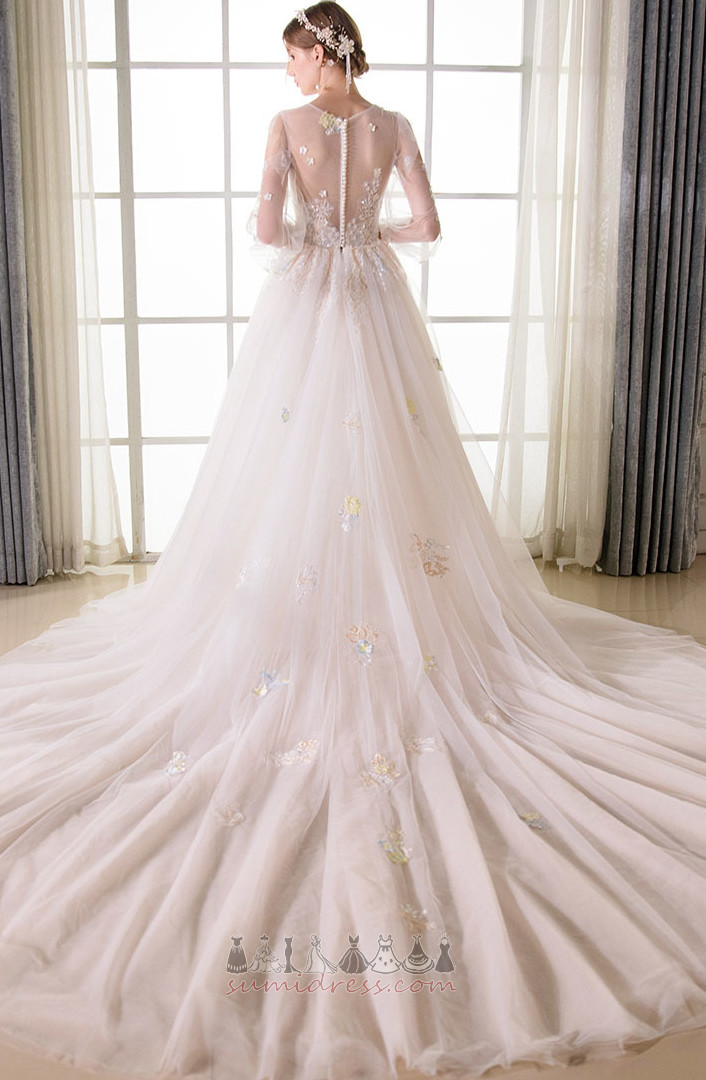 Iliuzija rankovėmis Linija Ilgomis rankovėmis Gamtos juosmens Vestuvinė suknelė