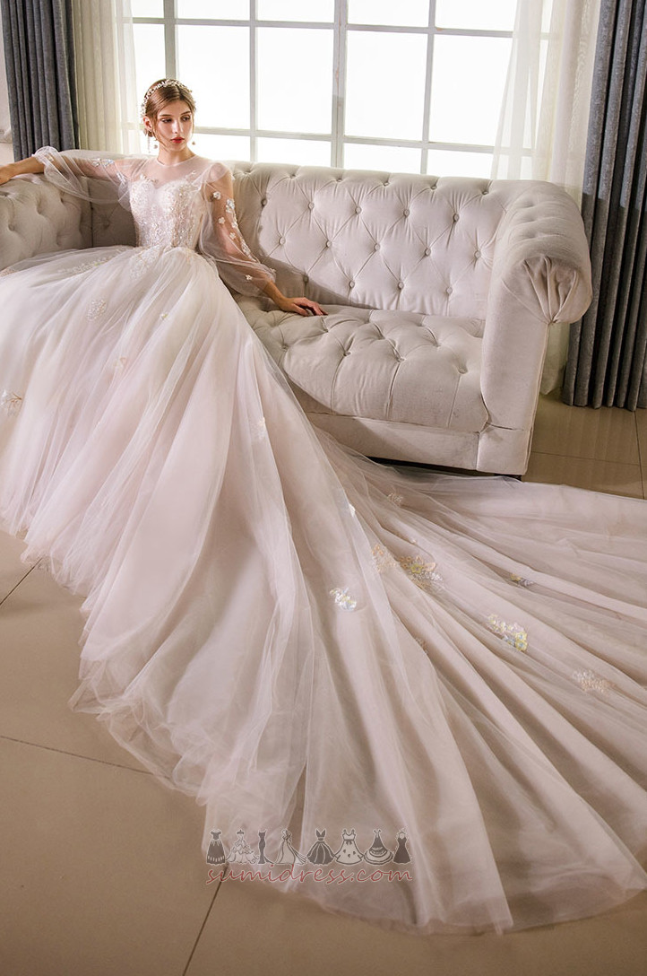 Iliuzija rankovėmis Linija Ilgomis rankovėmis Gamtos juosmens Vestuvinė suknelė