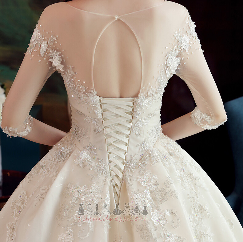 Iliuzija rankovėmis Linija Nėriniai-up Rudenį plačiu kaklu Satino Vestuvinės suknelė