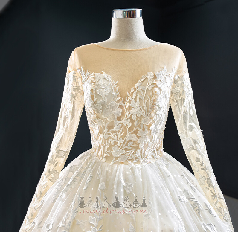 Iliuzija rankovėmis Tiulis Grindų ilgis Nėriniai-up Atvirkštinis trikampis Vestuvinė suknelė