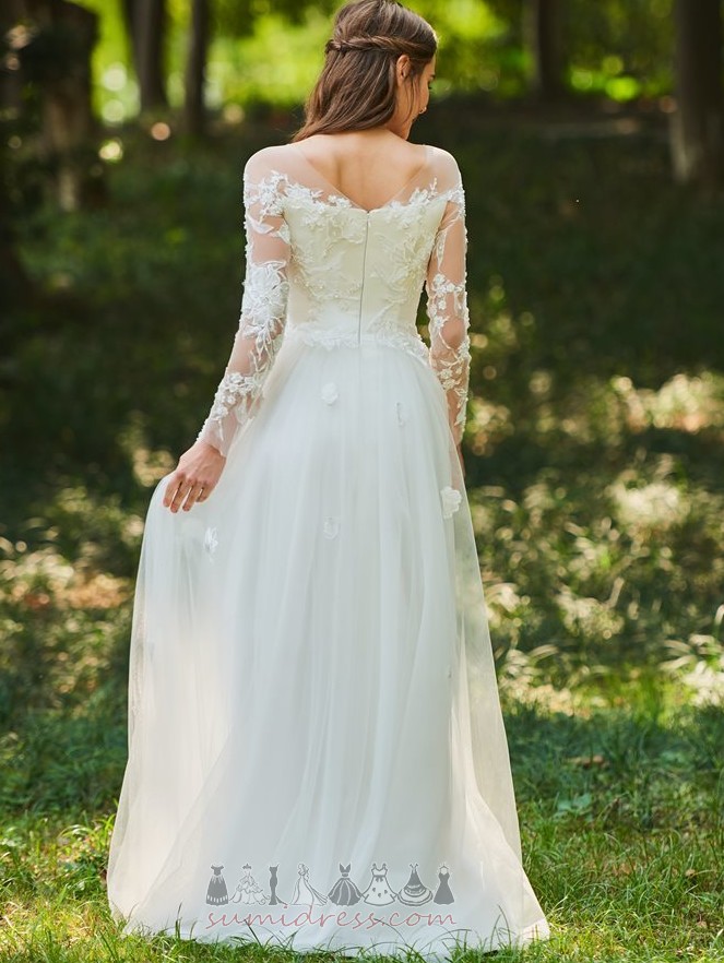 Илюзия ръкави Дълги ръкави Линия Дължина на пода цип нагоре широко гърло сватбена рокля