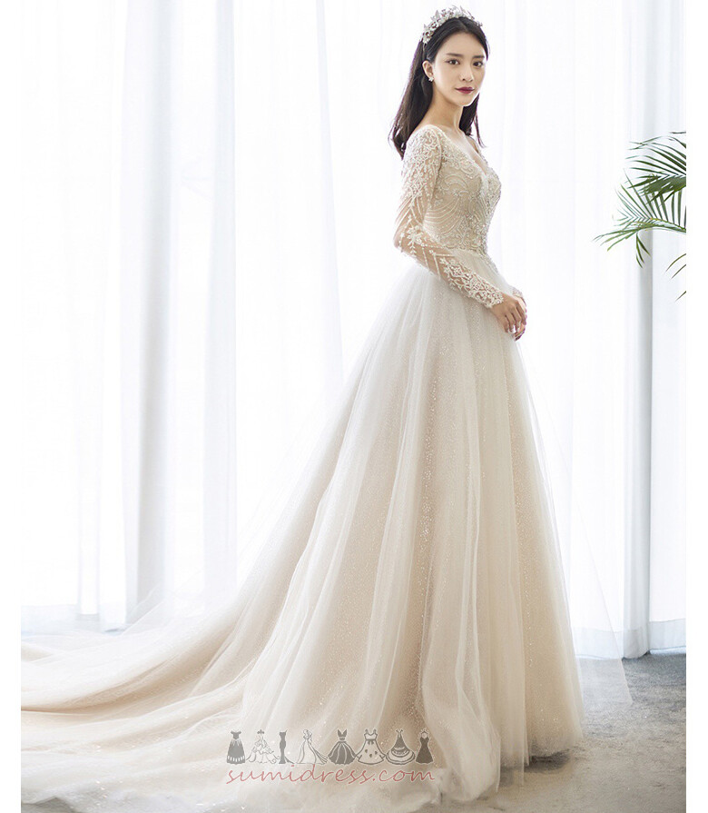 ілюзія рукава V-подібним вирізом природні Талія аплікації Глибокий V шиї Весільна сукня