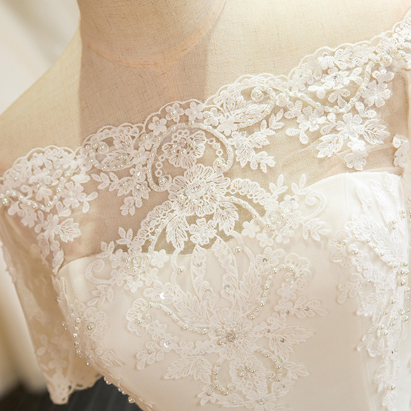 Illusie Lace-up Natuurlijk Off-The-Shoulder Kant Prinses Bruid jurk