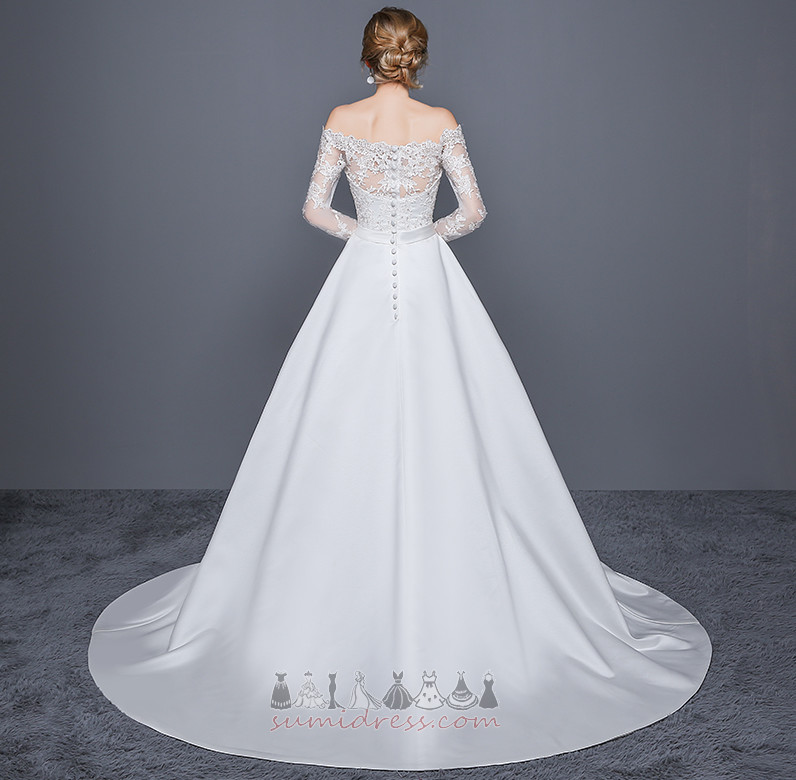 Illusion Sleeves 3/4 Length Sleeves Church Pear A-Line Chapel Train Wedding Dress