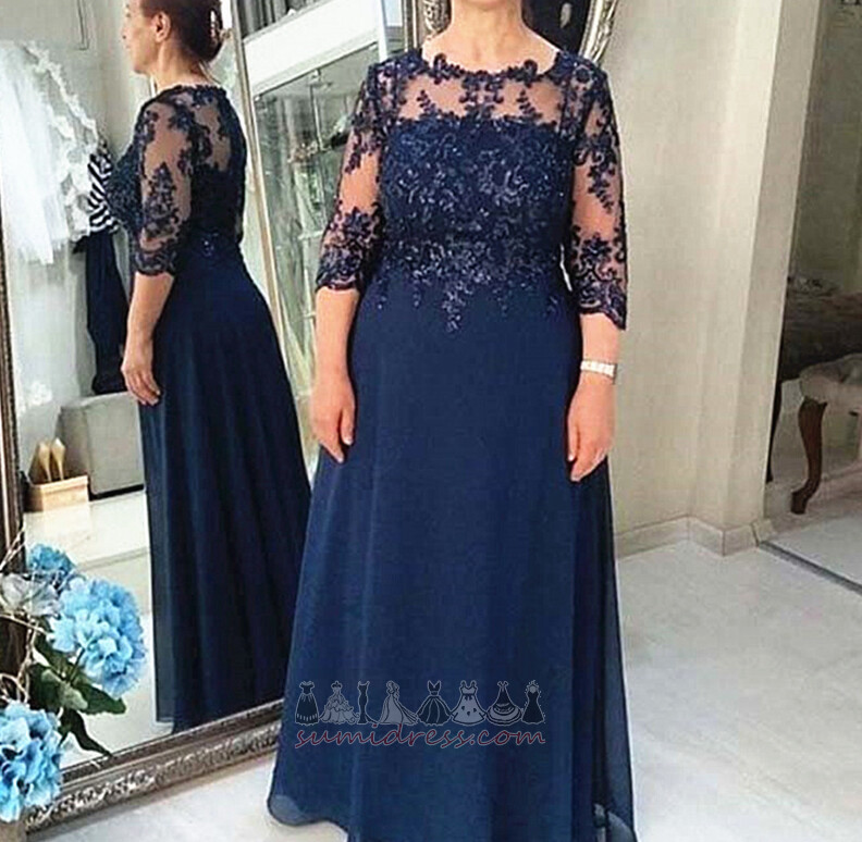 Illusion Sleeves 3/4 Length Sleeves Party Floor Length Natural Waist The mother of the bride Dress